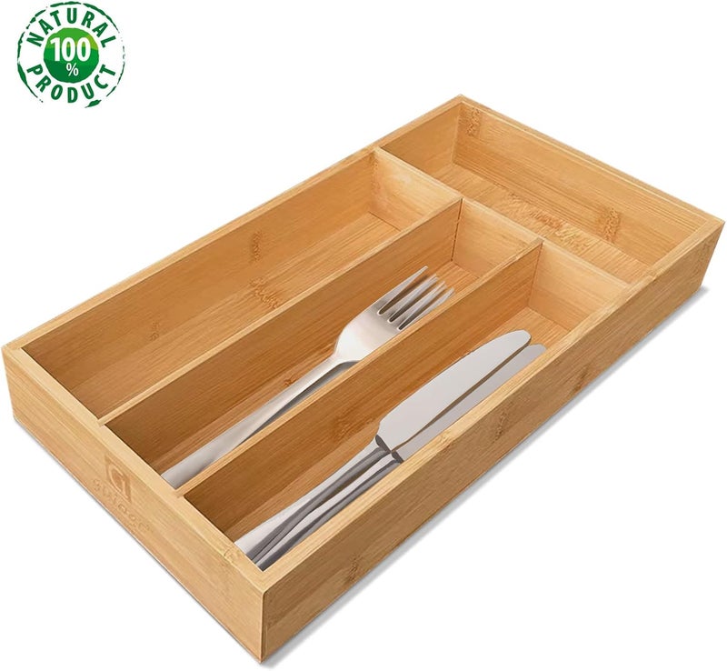 guiogc Bamboo Silverware Organizer, Kitchen Drawer Organizer, Silverware Utensil Tray Holder for Flatware Cutlery Knives, Forks, Spoons (4-Slots) (Natural) - Image 3